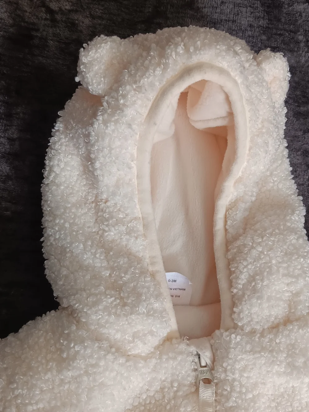 wonder nation Cream Hooded Fleece Lined One Piece Winter Body Suit Baby 0-3